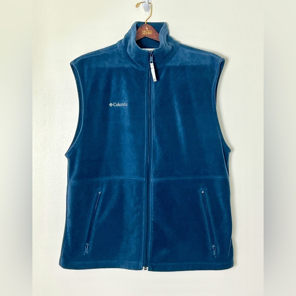 Columbia Fleece‎ Vest Men’s Large Navy Blue Zip Pockets Outdoor Gorp Core Hiking